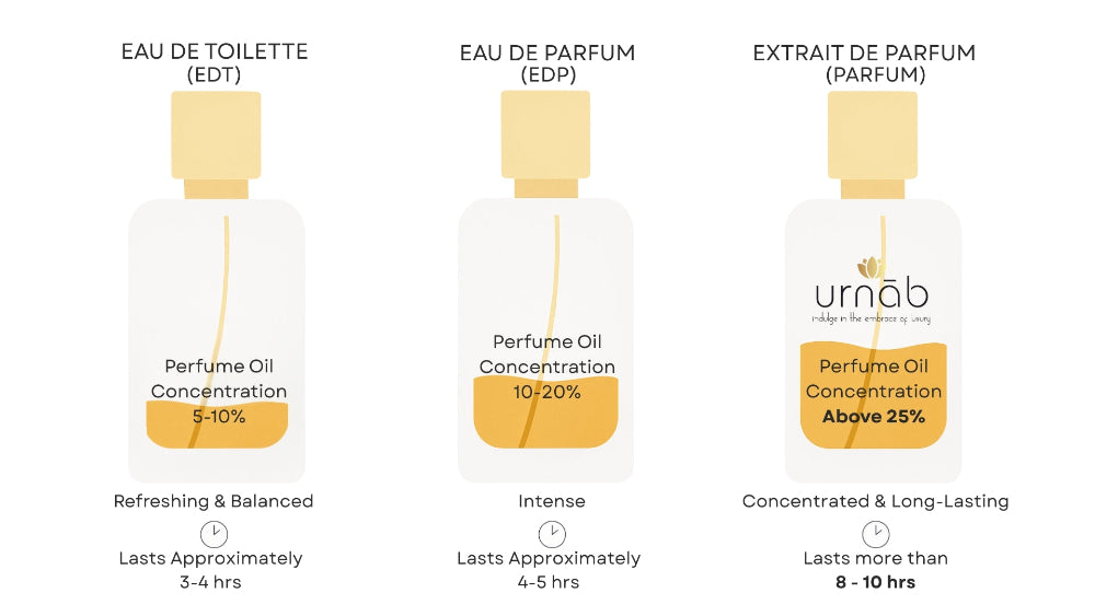 Urnab Perfumes comparison chart of perfume oil concentration